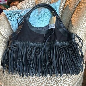 NWT black Target Limited Edition fringed canvas and faux leather purse